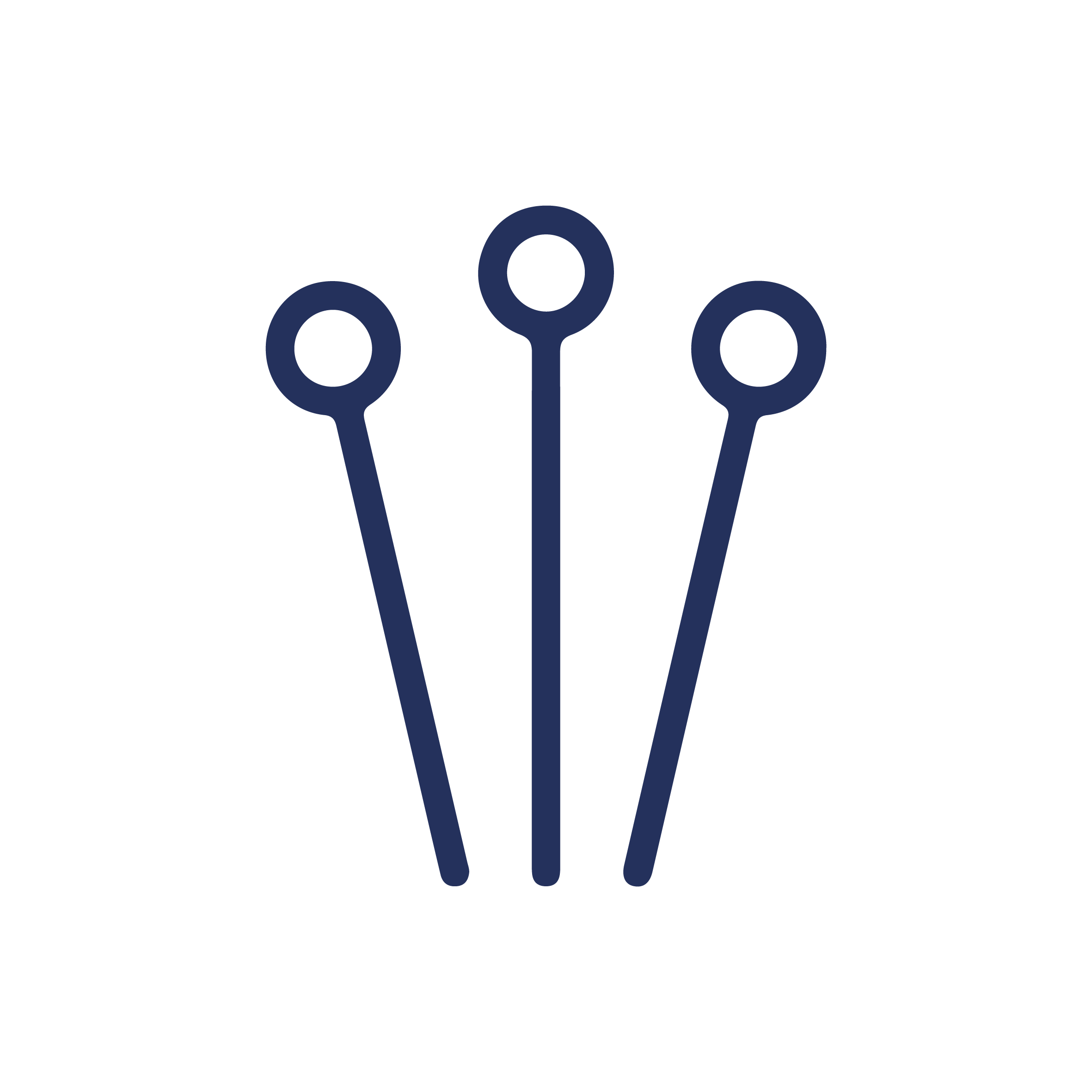 Icon of three acupuncture needles in a dark blue color, vertically aligned with rounded ends, on a black background.