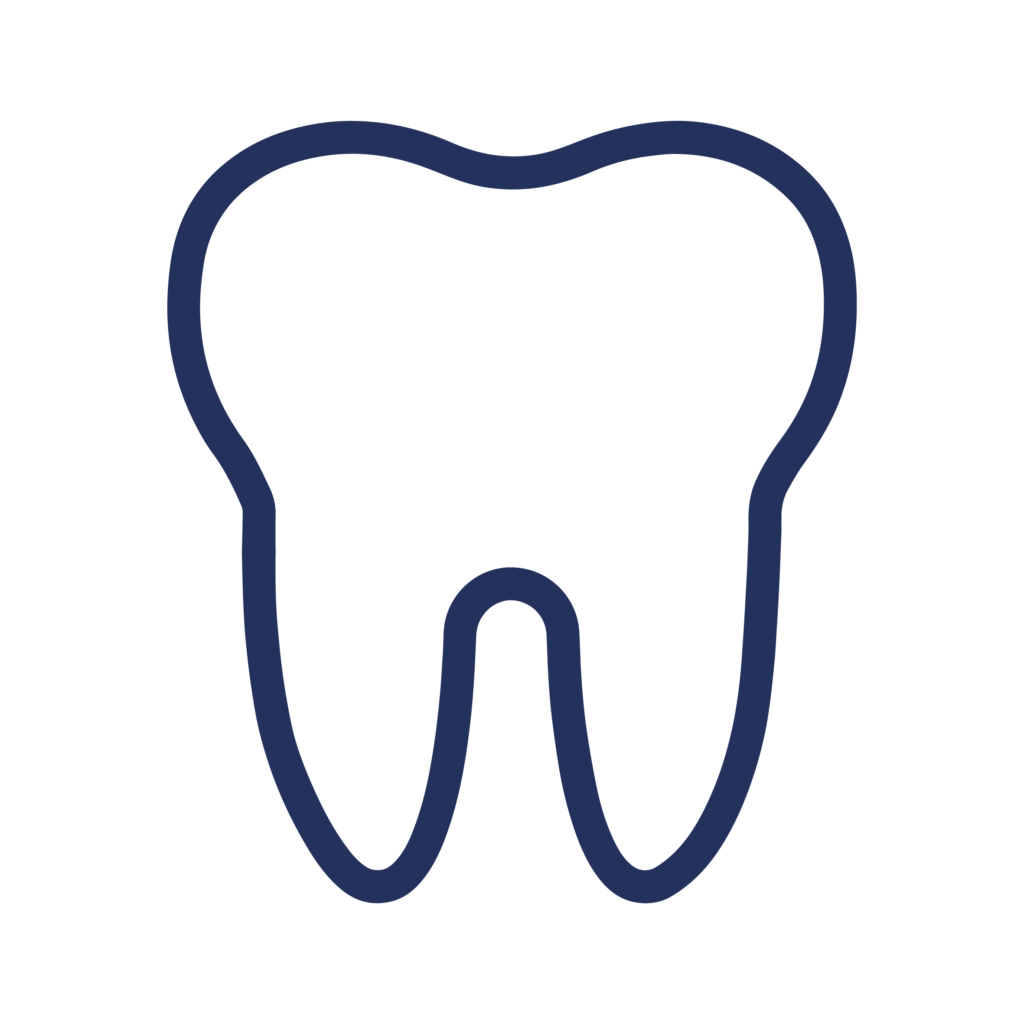 Outline of a molar tooth in dark blue on a black background.